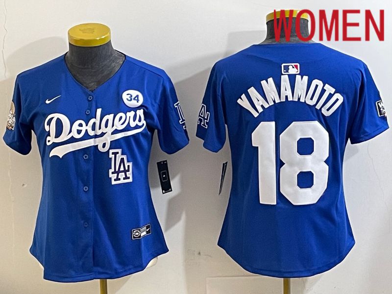 Women Los Angeles Dodgers #18 Yamamoto Blue Game 2024 Nike MLB Jersey style 11214->women mlb jersey->Women Jersey